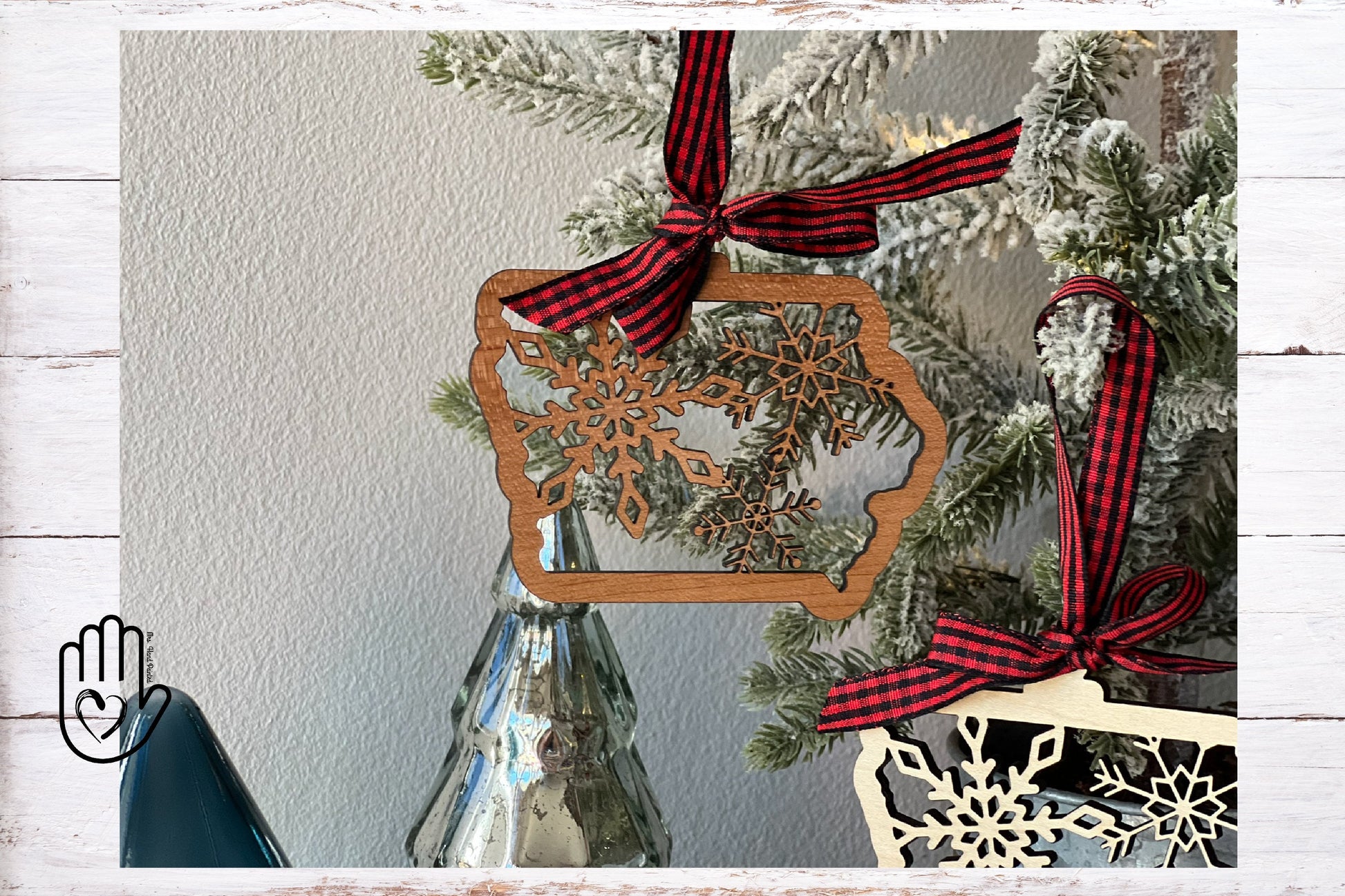Iowa Snowflake Christmas Ornament Laser Engraved Wood