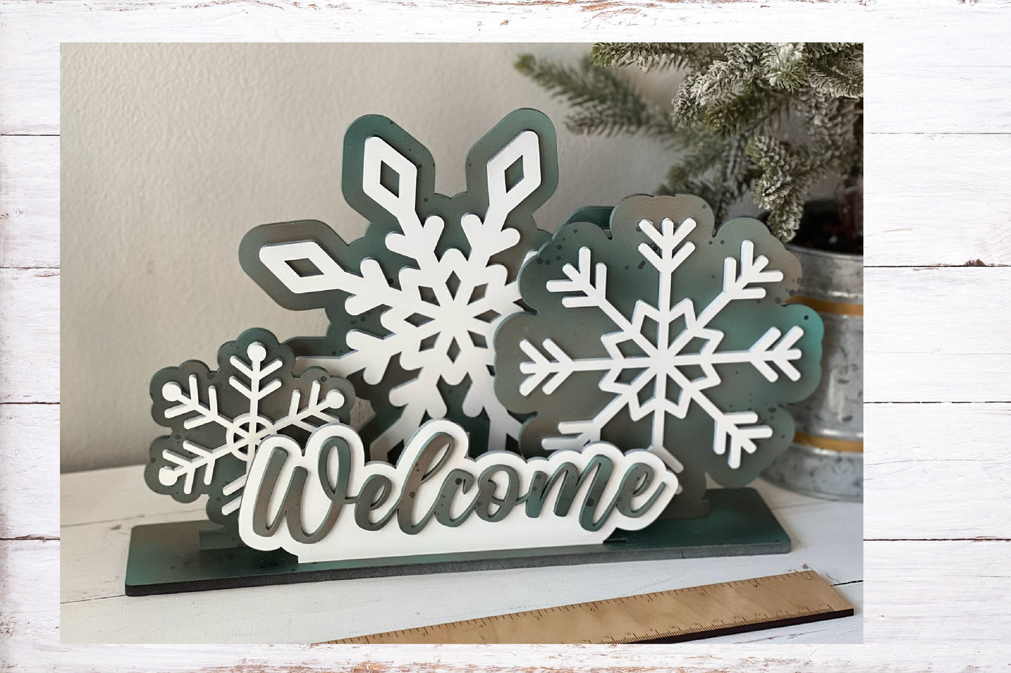 Faux Copper Patina Snowflake Standing Tabletop Decor