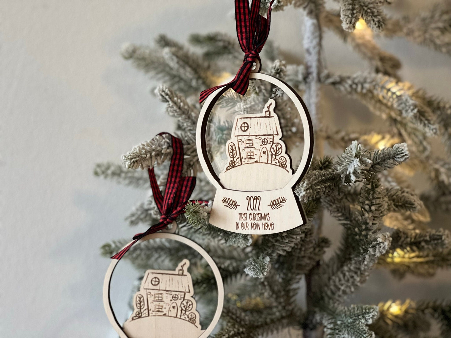 Doodle House Snow Globe Ornament Laser Cut Wood and Acrylic Personalized New Home or Realtor Gift