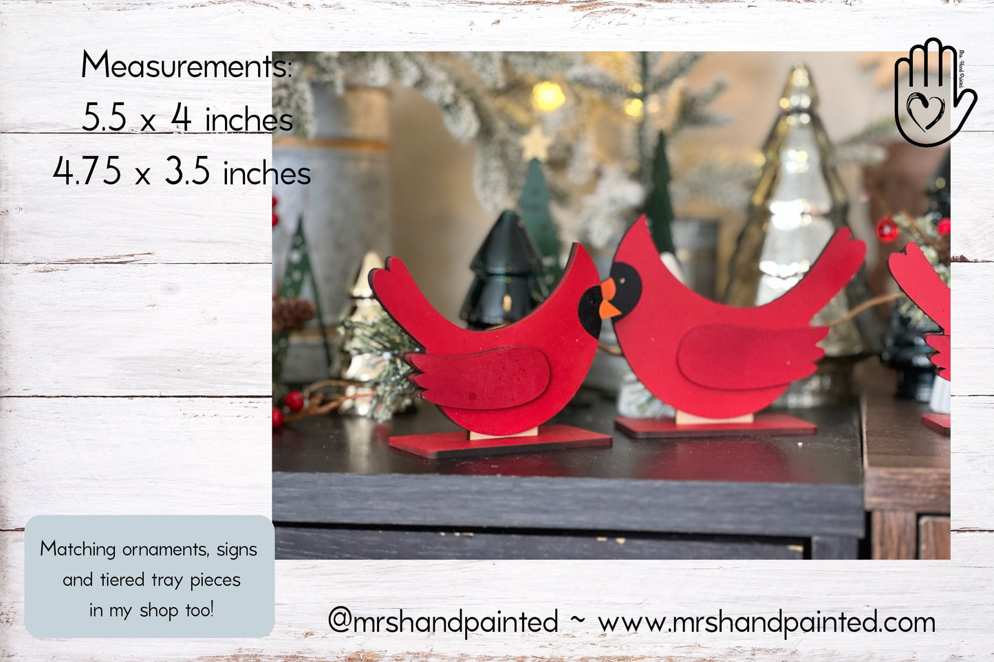 Cardinal Stand up Decorations - Set of 2- Laser Cut Wood Painted