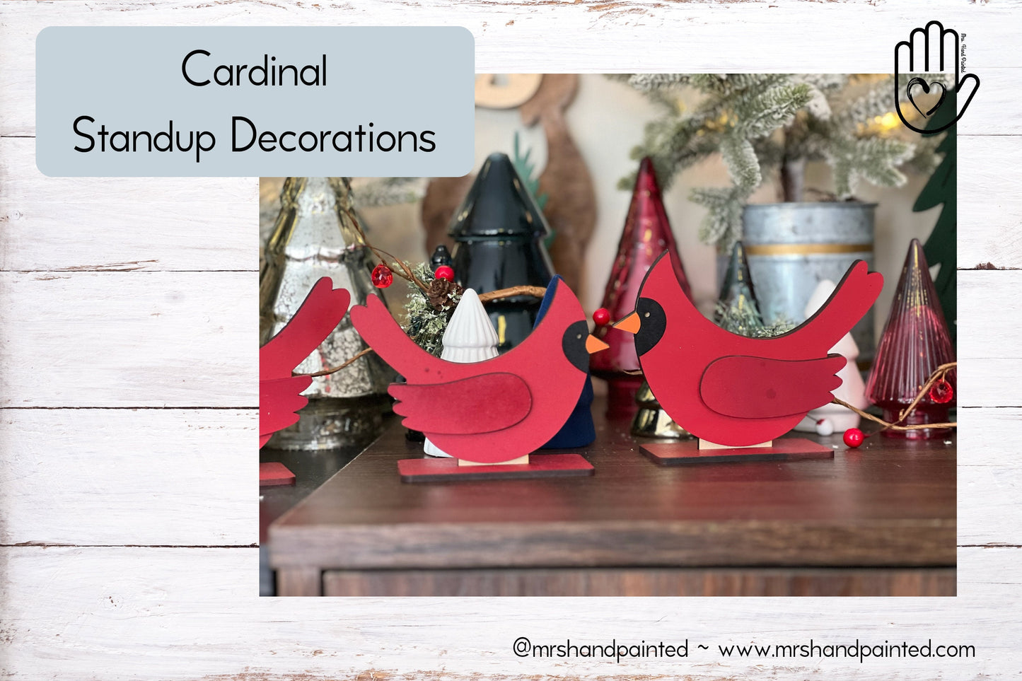 Cardinal Stand up Decorations - Set of 2- Laser Cut Wood Painted