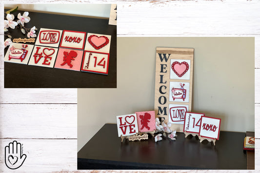 Retro Valetine's Day Interchangeable Sign Tiles Leaning Ladder Signs - Laser Cut Wood Painted