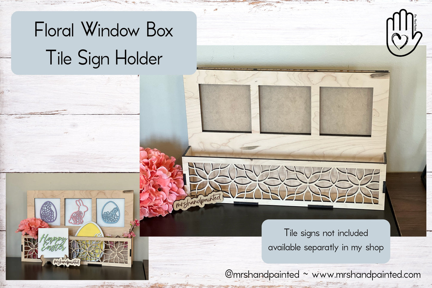 Window box drop in 3 Slot Interchangeable Sign Backer - Laser Cut Wood Painted