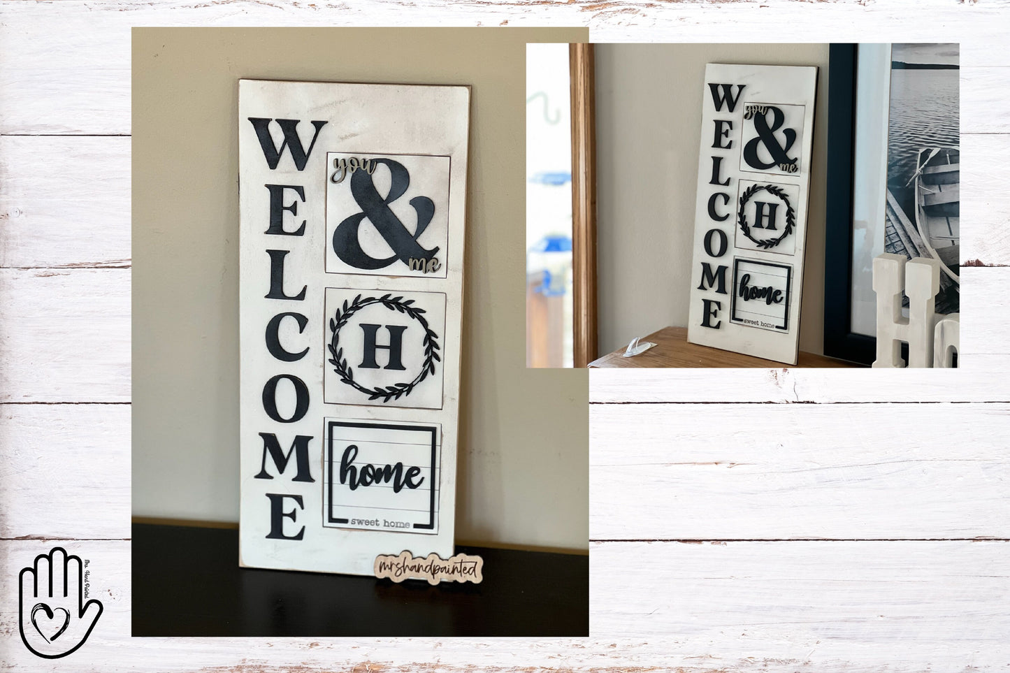 Laser Cut File - Welcome 3 Slot Interchangeable Sign Holder - Digital Download SVG, DXF, AI files