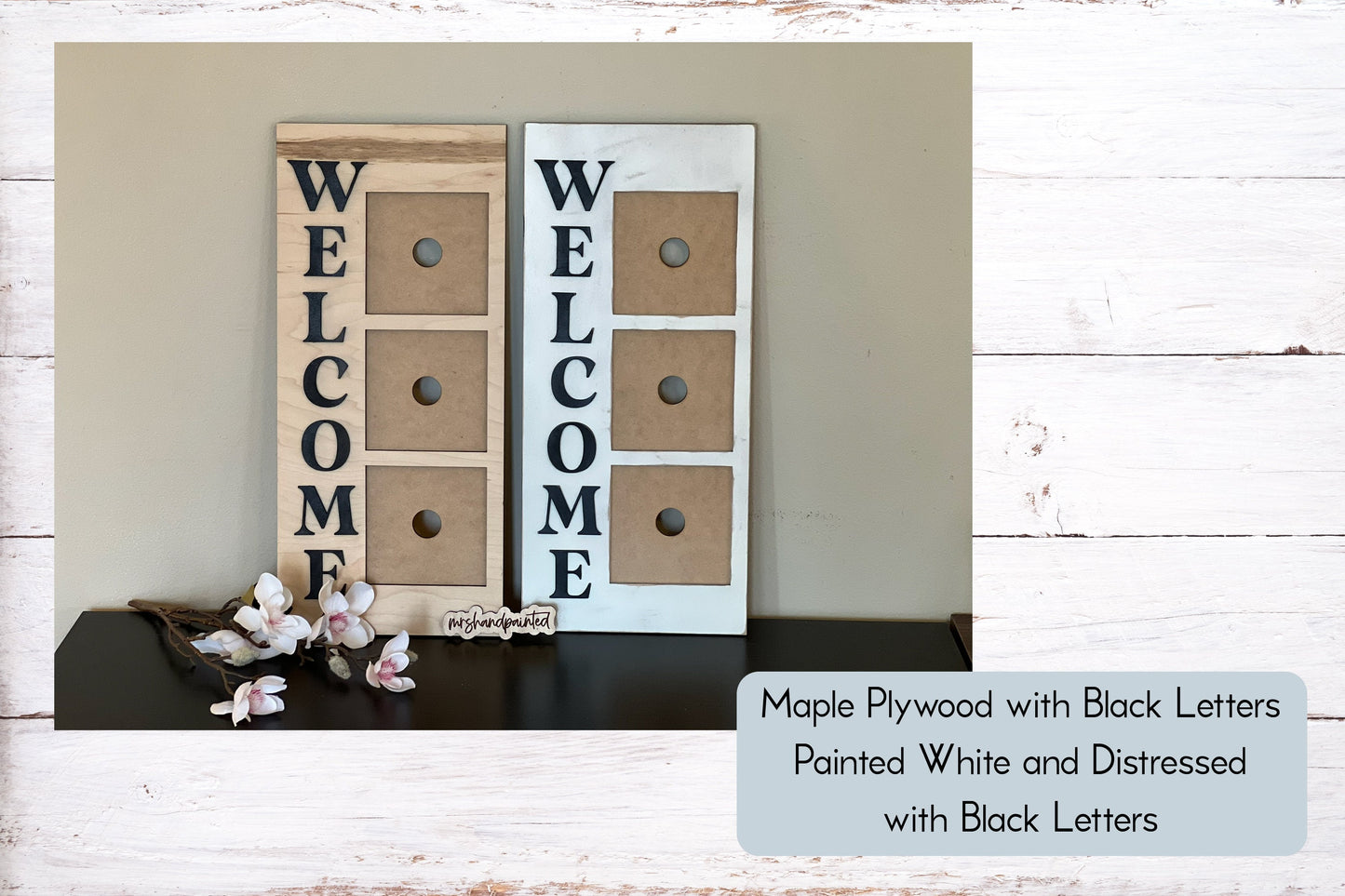 Laser Cut File - Welcome 3 Slot Interchangeable Sign Holder - Digital Download SVG, DXF, AI files