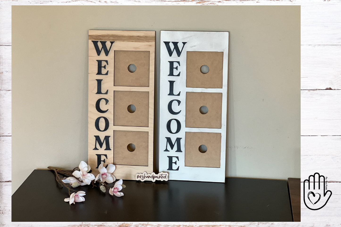 Laser Cut File - Welcome 3 Slot Interchangeable Sign Holder - Digital Download SVG, DXF, AI files