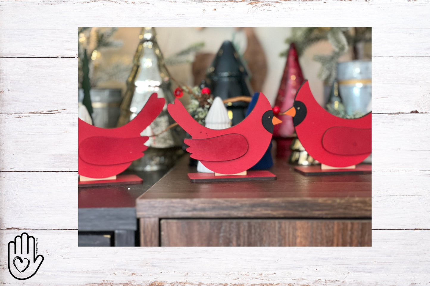 Cardinal Stand up Decorations - Set of 2- Laser Cut Wood Painted