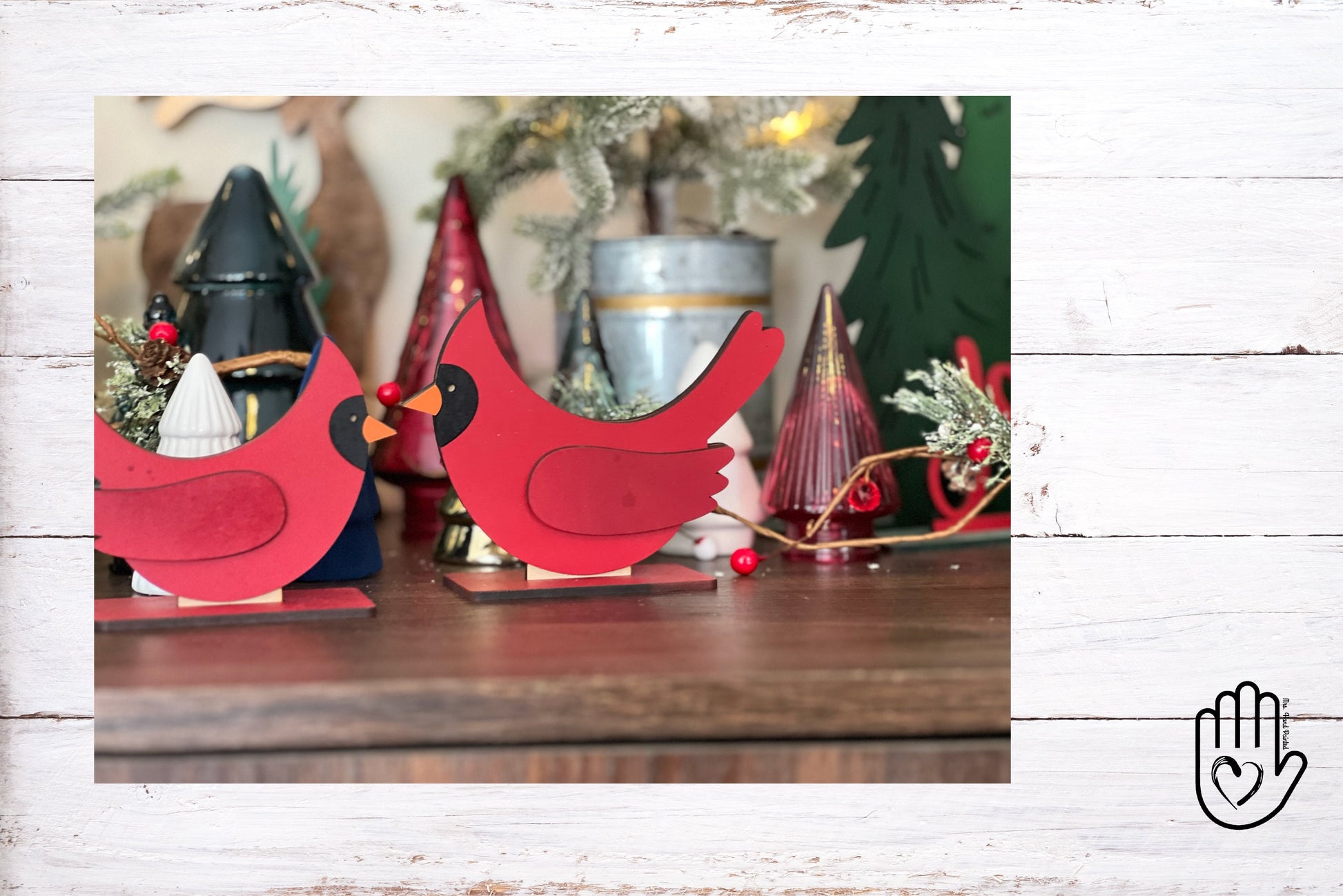 Cardinal Stand up Decorations - Set of 2- Laser Cut Wood Painted