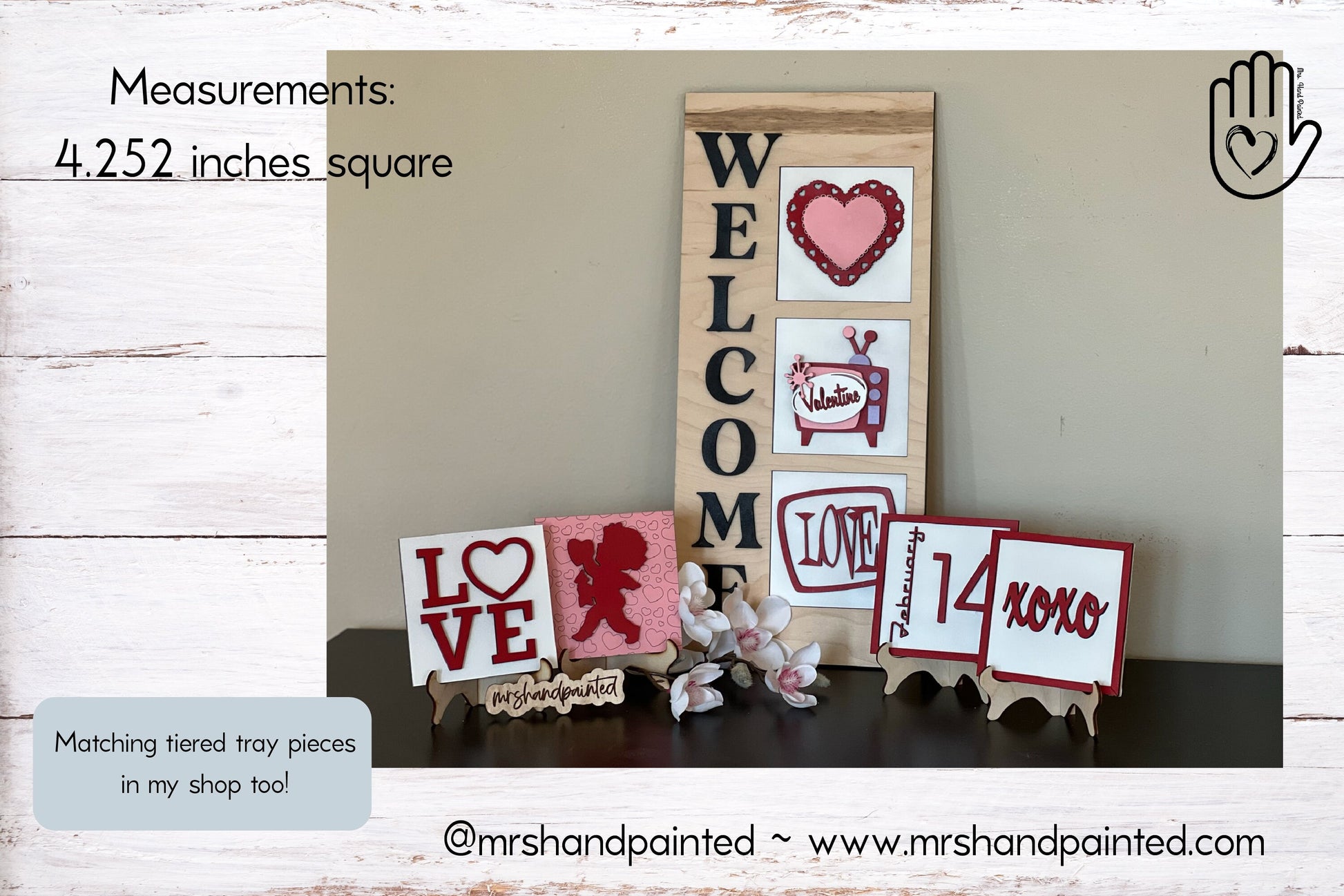Retro Valetine's Day Interchangeable Sign Tiles Leaning Ladder Signs - Laser Cut Wood Painted