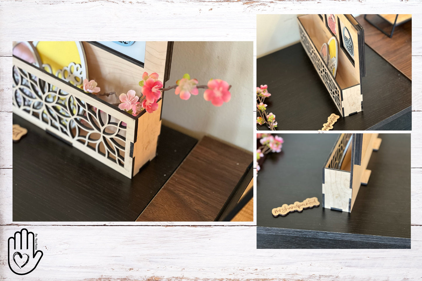 Window box drop in 3 Slot Interchangeable Sign Backer - Laser Cut Wood Painted