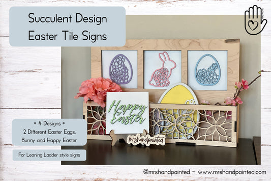 Easter Succulent Design Leaning Ladder Interchangeable Signs - Laser Cut Wood Painted