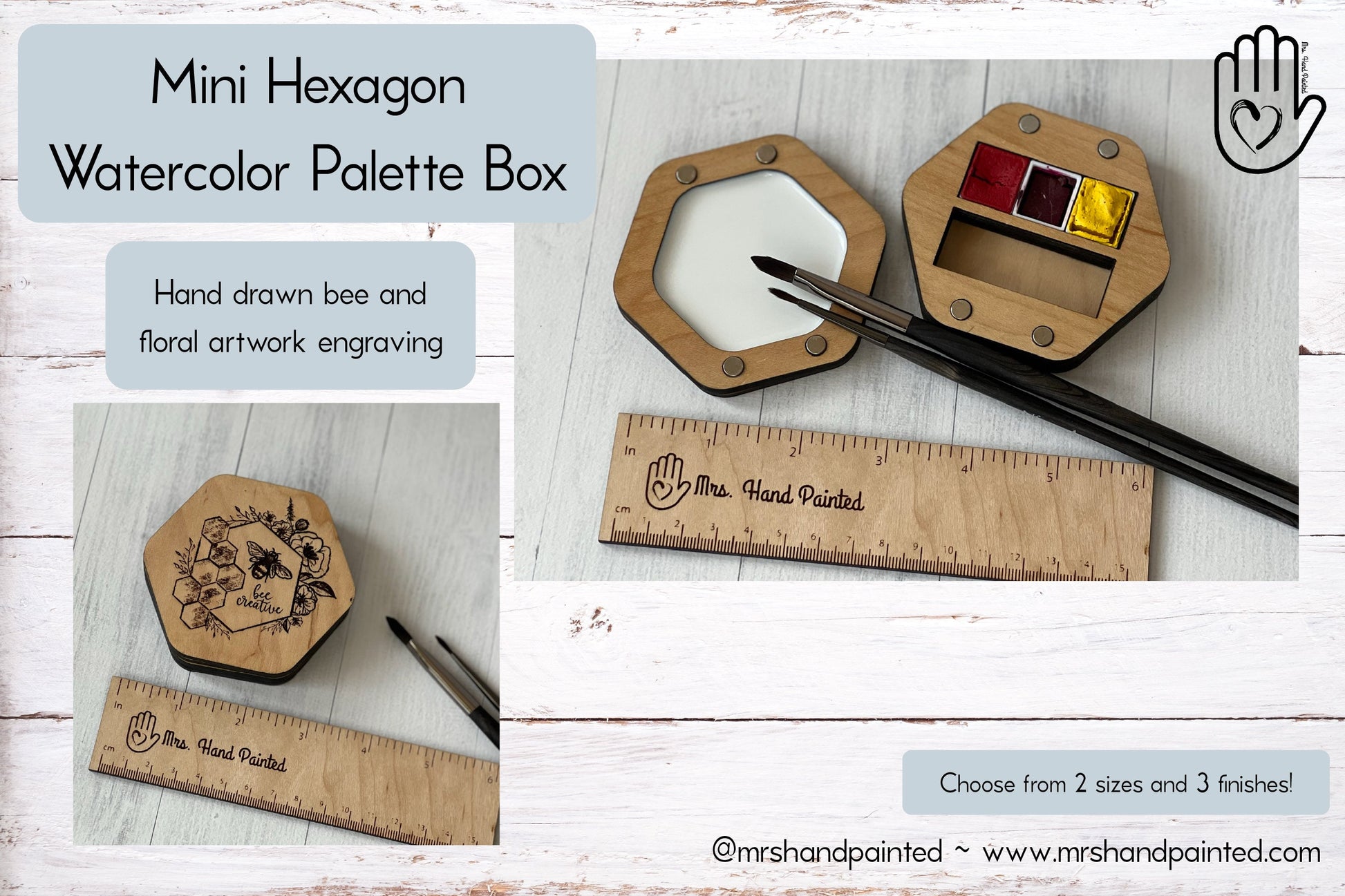 Mini Hexagon Wood Watercolor Palette - Custom Engraved with Hand