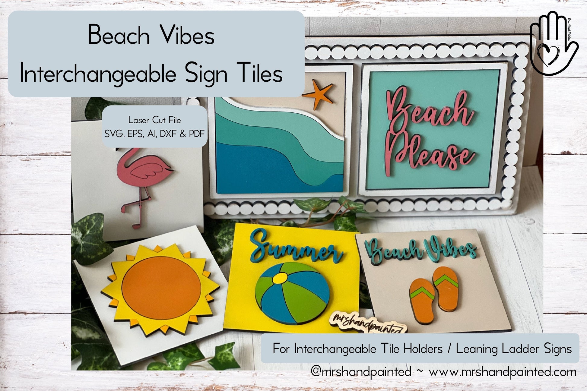 Laser Cut File - Beach Vibes Summer Interchangeable Sign Tiles - Digital Download SVG, AI files