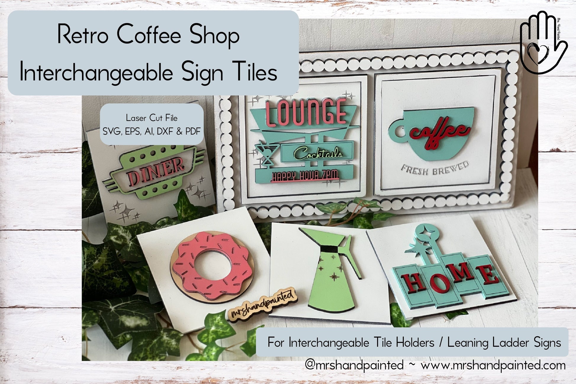 Laser Cut File - Retro Coffee Shop Interchangeable Sign Tiles - Digital Download SVG, AI files