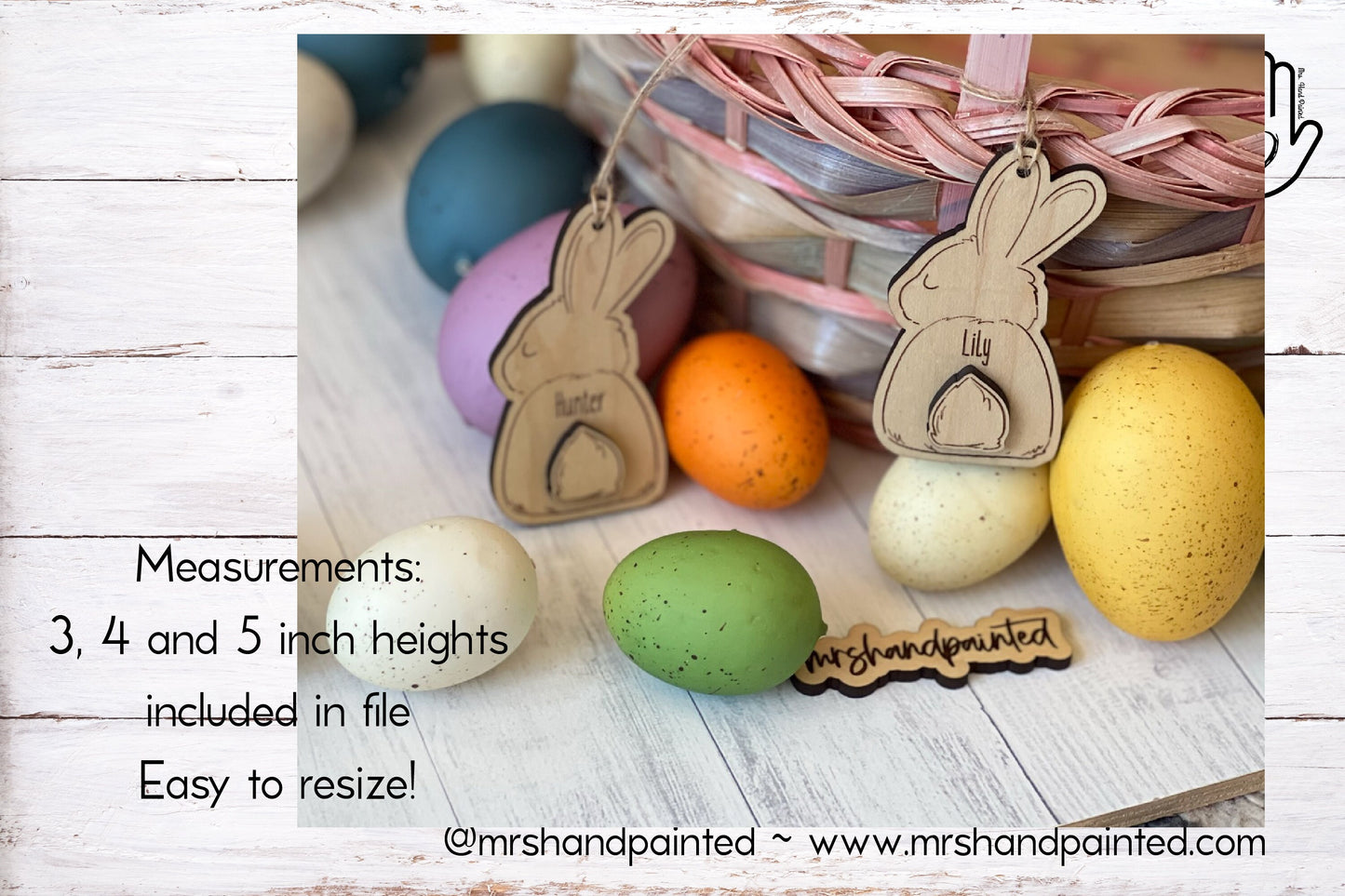 Laser Cut File - Bunny Butt Easter Basket Tag - Digital Download SVG, DXF, AI files