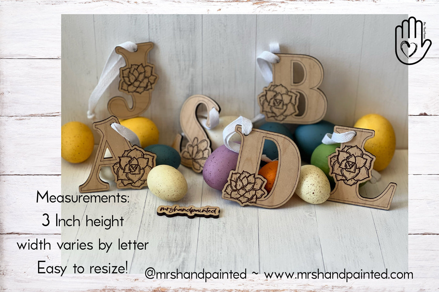 Laser Cut File - Succulent Letters Easter Basket Tag - Digital Download SVG, DXF, AI files