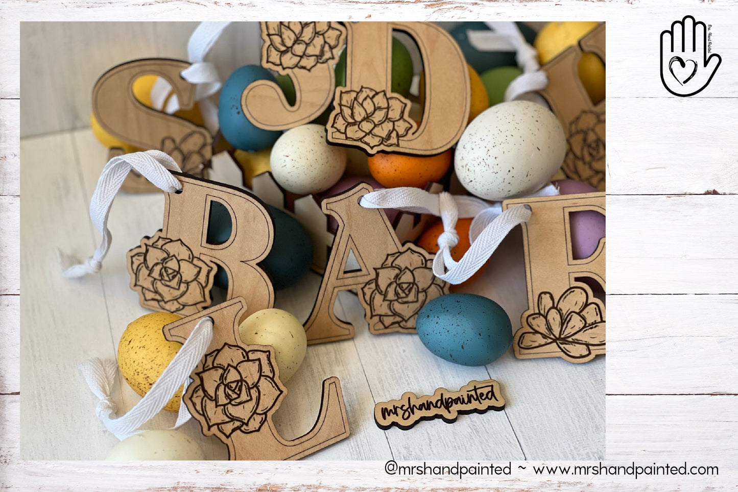 Laser Cut File - Succulent Letters Easter Basket Tag - Digital Download SVG, DXF, AI files