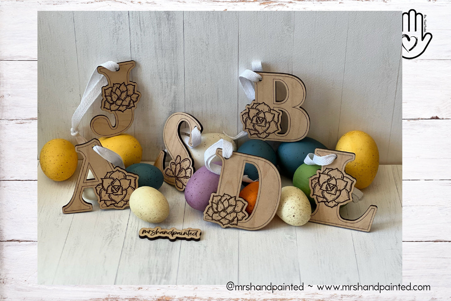 Laser Cut File - Succulent Letters Easter Basket Tag - Digital Download SVG, DXF, AI files