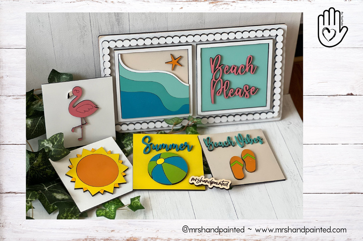 Laser Cut File - Beach Vibes Summer Interchangeable Sign Tiles - Digital Download SVG, AI files