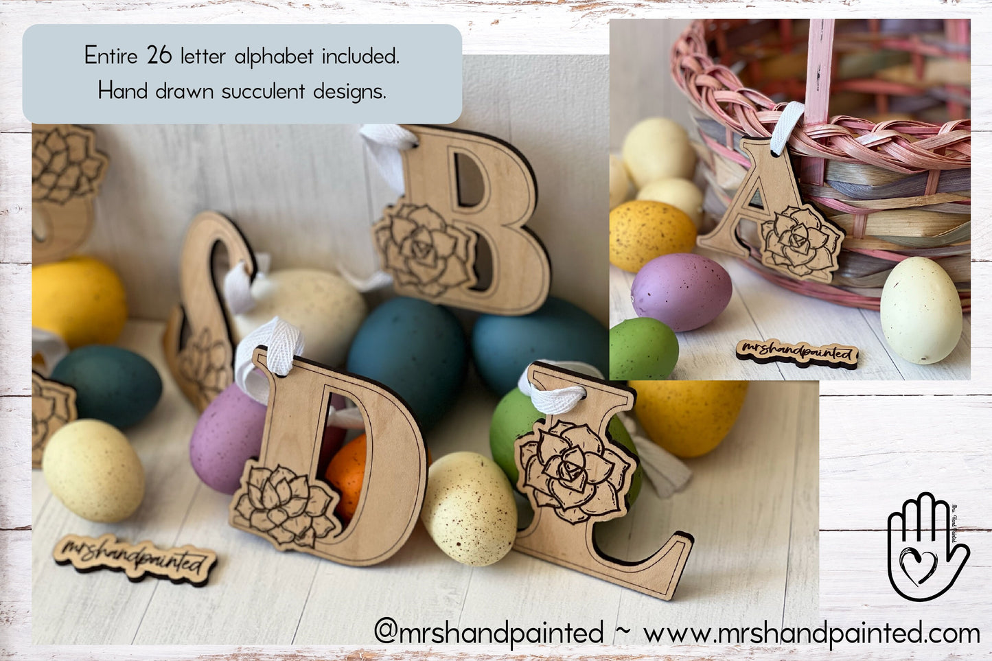 Laser Cut File - Succulent Letters Easter Basket Tag - Digital Download SVG, DXF, AI files