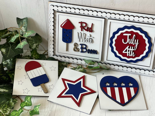 Independence Day / 4th of July Leaning Ladder Interchangeable Signs - Laser Cut Wood Painted