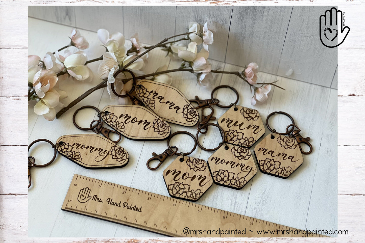 Laser Cut File - Succulent Engraved Mother's Day Keychains - Digital Download SVG, AI files