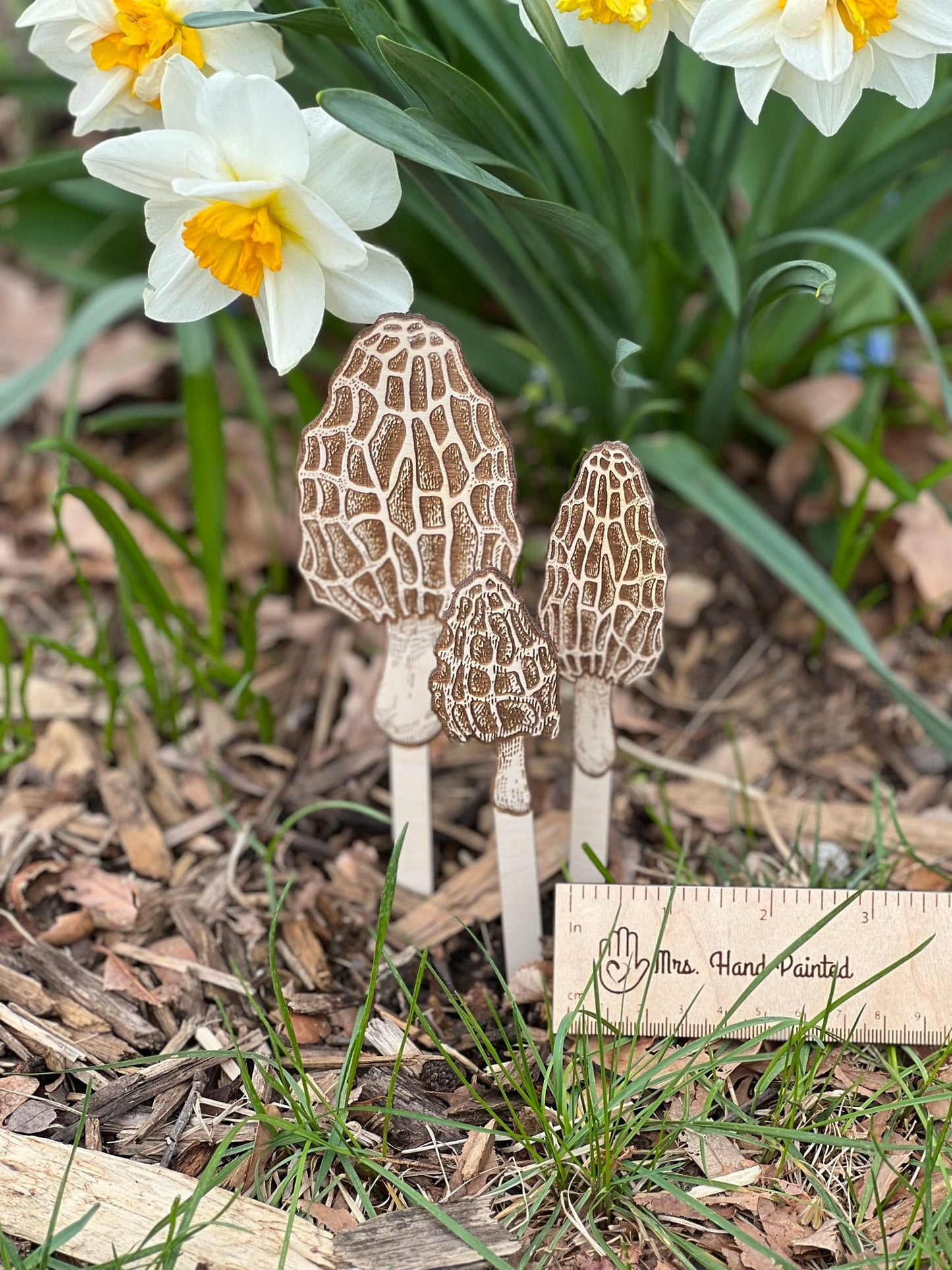 Morel Mushroom Laser Engraved Wood Garden Plant Stake Decor Set of 3