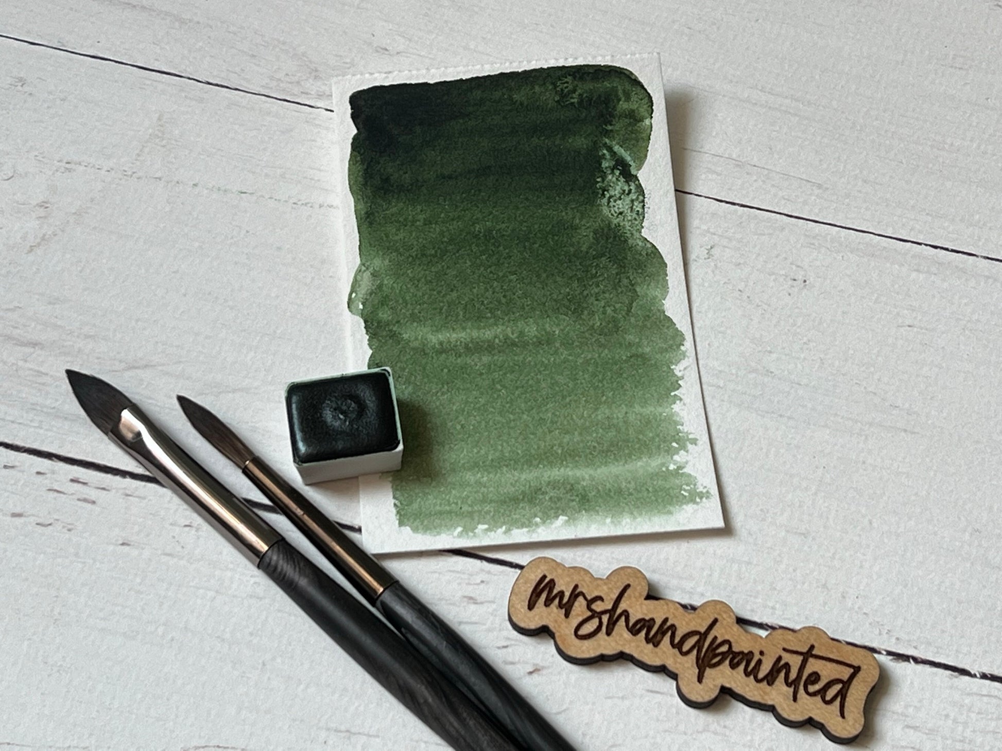Handmade Watercolor Paints - HAPPY CAMPER (Green Single) - Half Pan- Artisan Watercolor