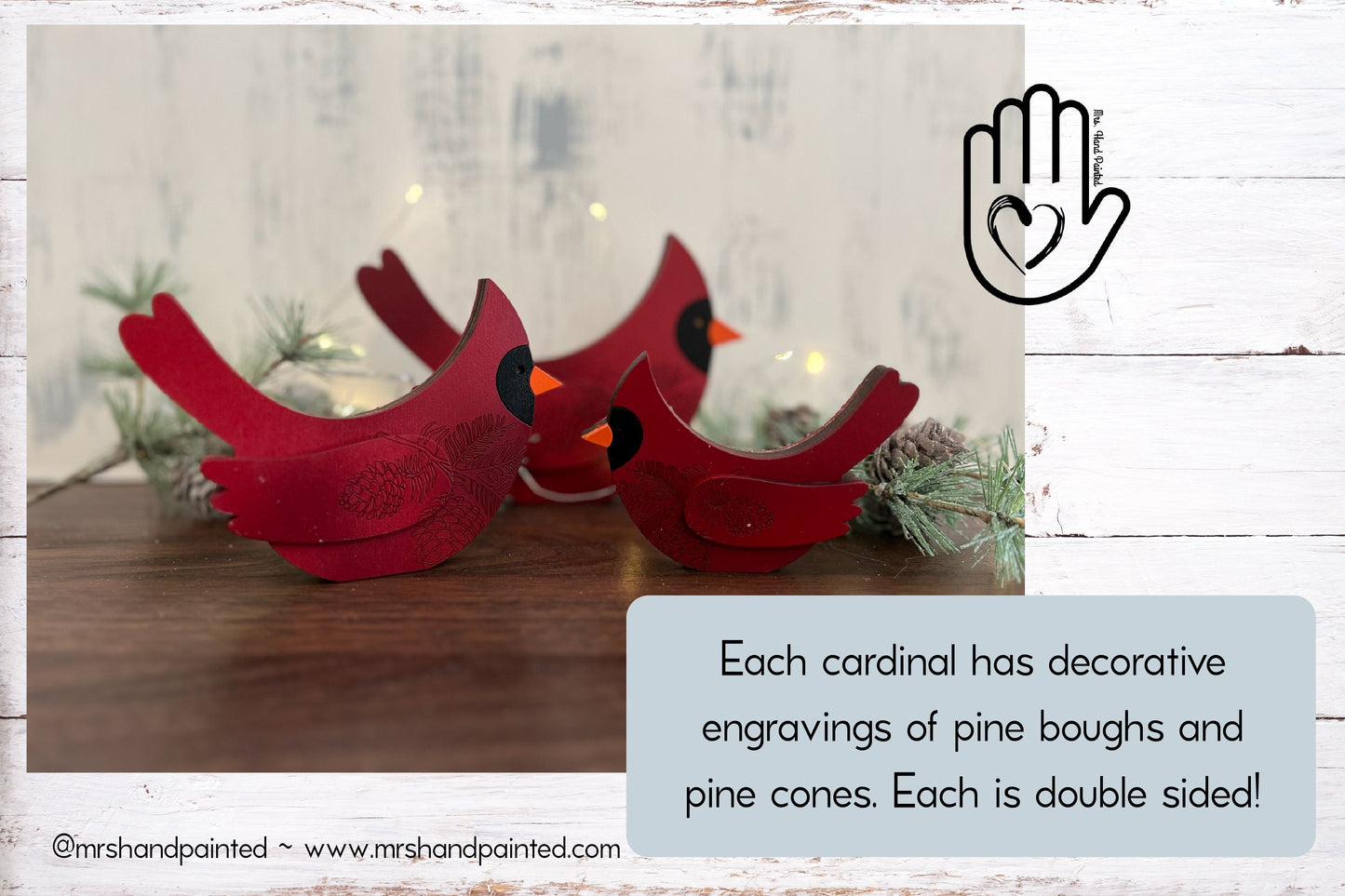 Decorative Engraved Standup Cardinal Decorations - Laser Cut Wood Décor