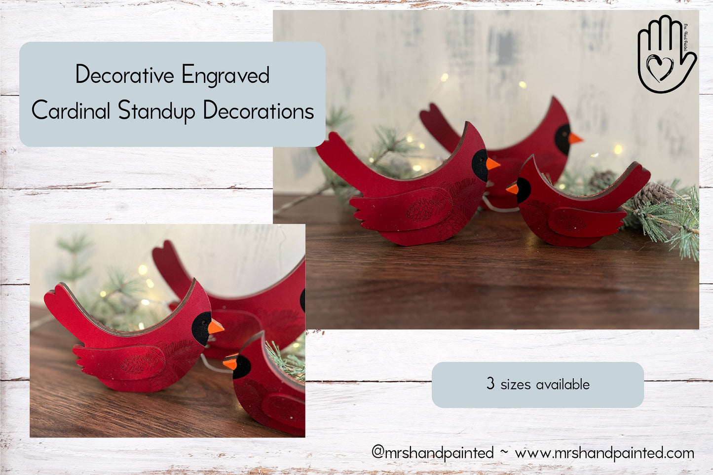 Digital Cut File - Decorative Engraved Laser Cut Standup Cardinals