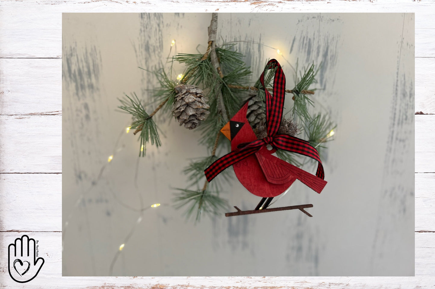 Laser Cut Wood Retro Style Cardinal Ornament