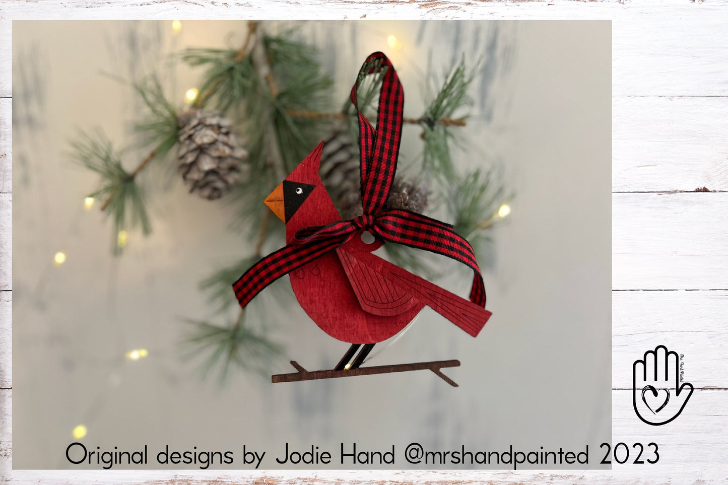 Laser Cut Wood Retro Style Cardinal Ornament