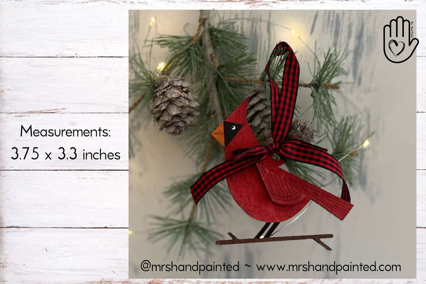 Laser Cut Wood Retro Style Cardinal Ornament