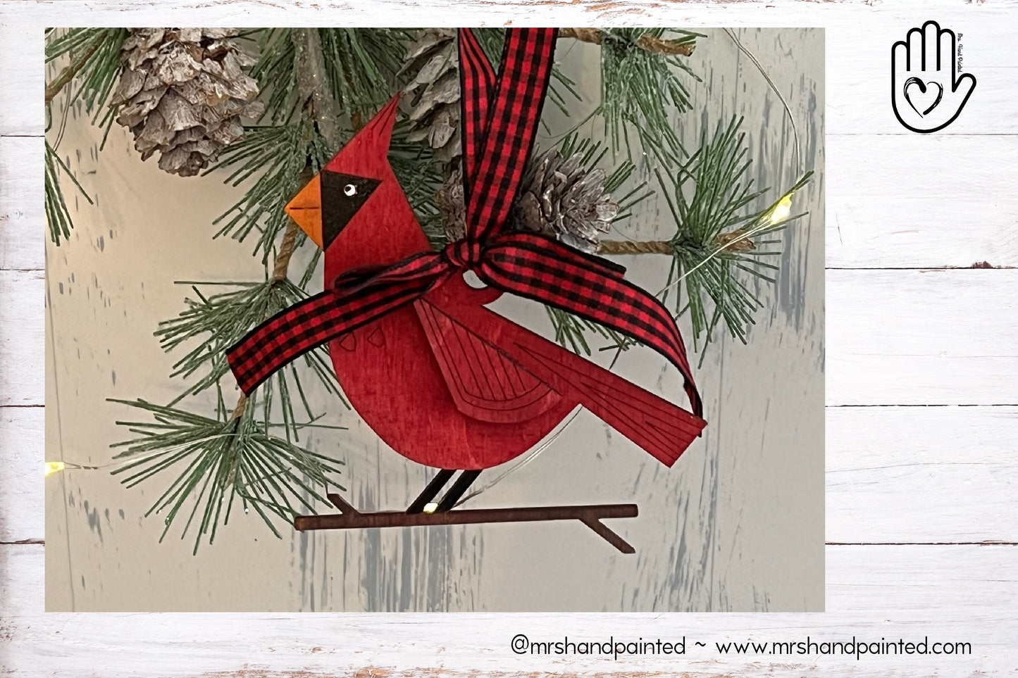 Laser Cut Wood Retro Style Cardinal Ornament