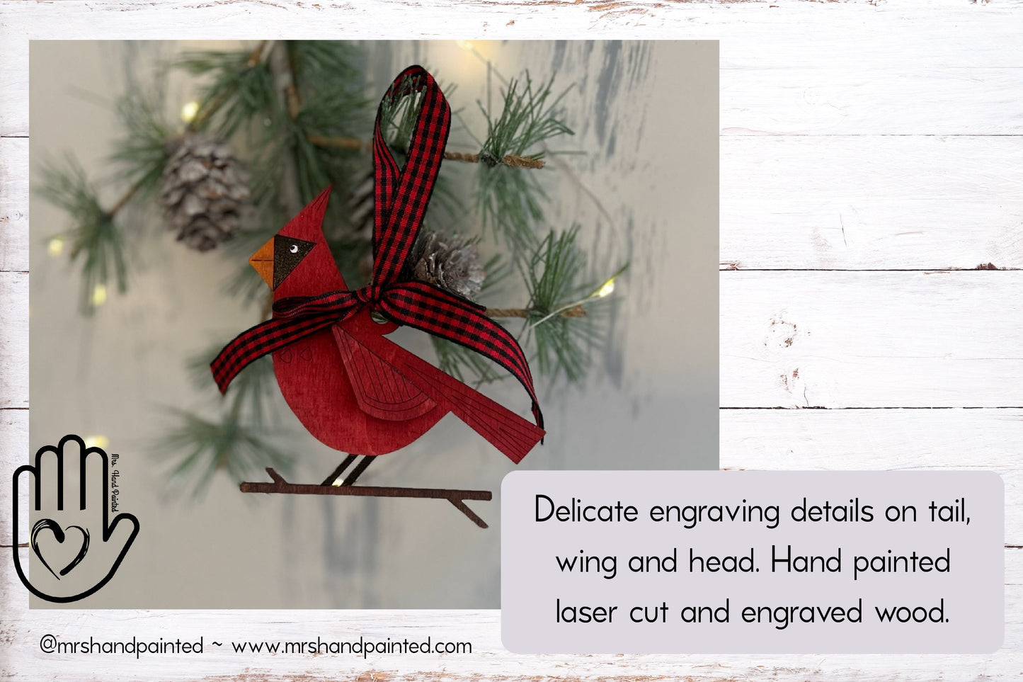 Digital Cut File - Laser Cut Ornament - Retro Style Cardinal