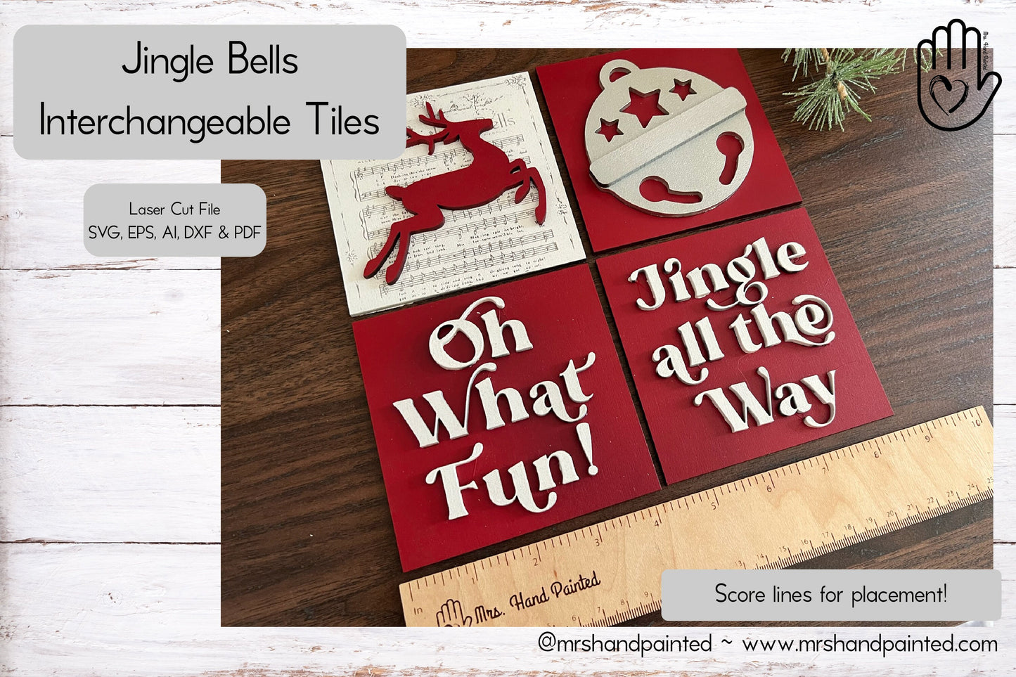 Laser Cut File - Jingle Bells Christmas Ladder Tiles - Interchangeable Signs - Digital Download