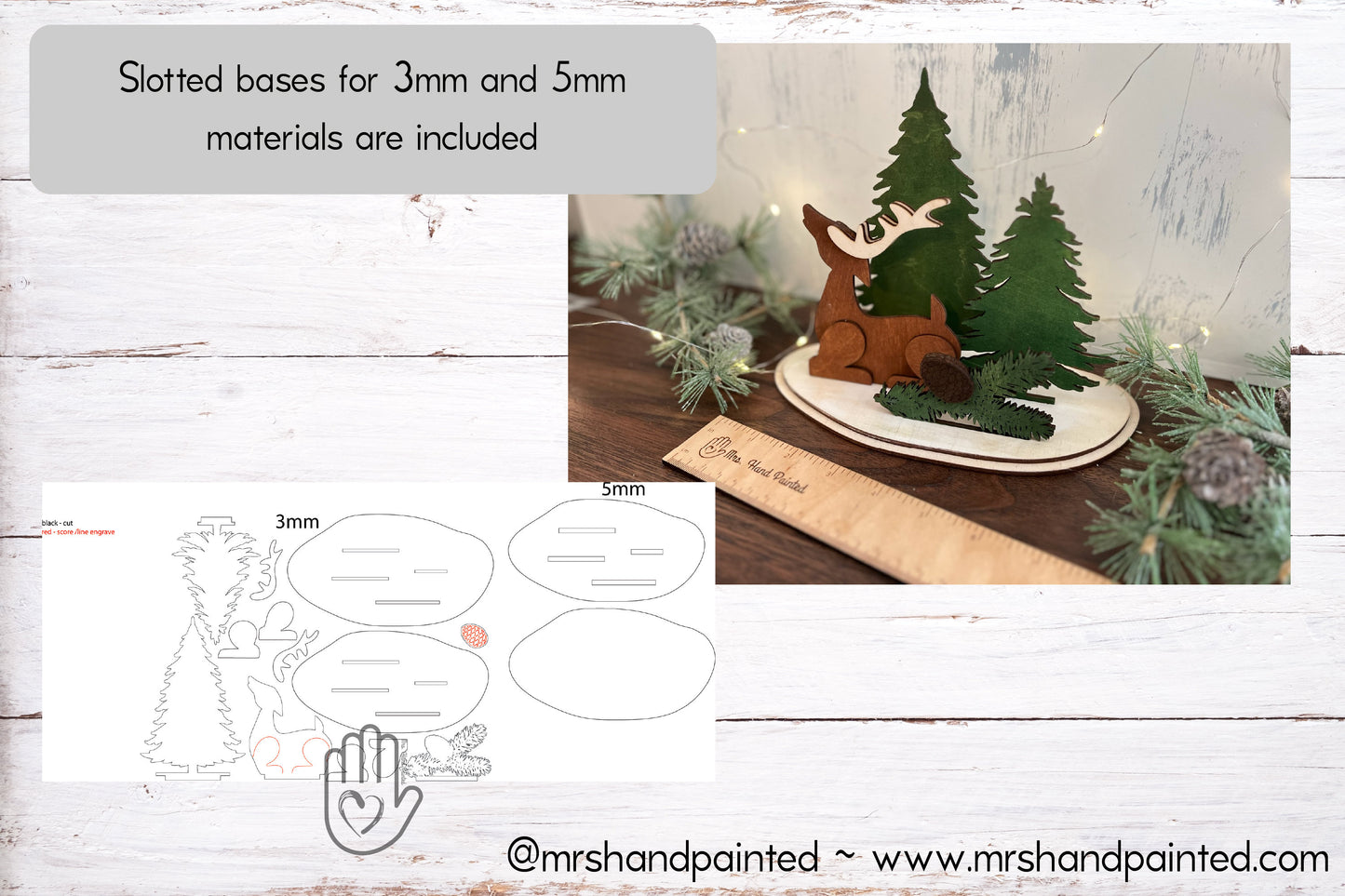 Digital Cut File - Laser Cut Reindeer and Trees Christmas Vignette Decoration