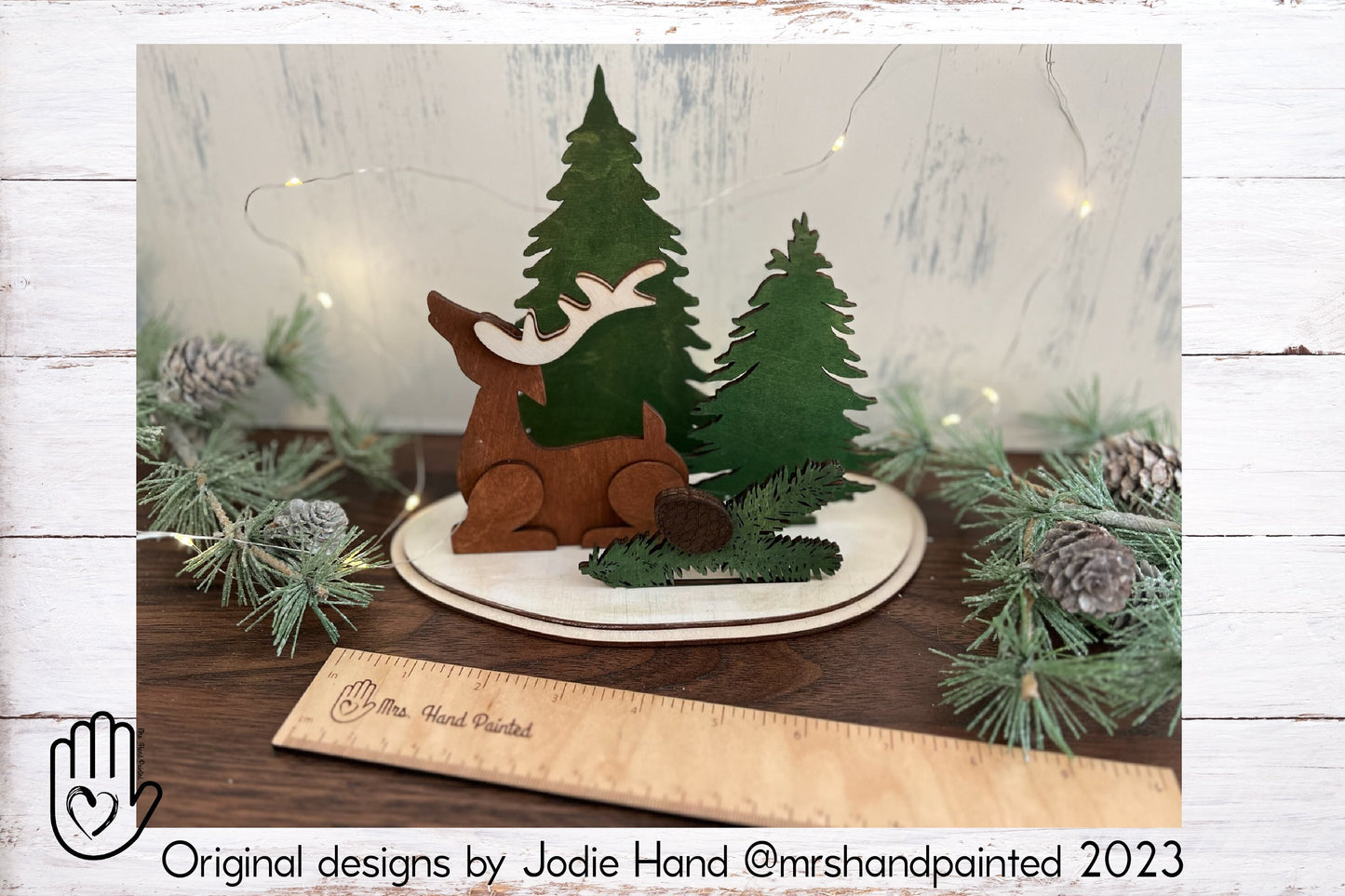 Digital Cut File - Laser Cut Reindeer and Trees Christmas Vignette Decoration