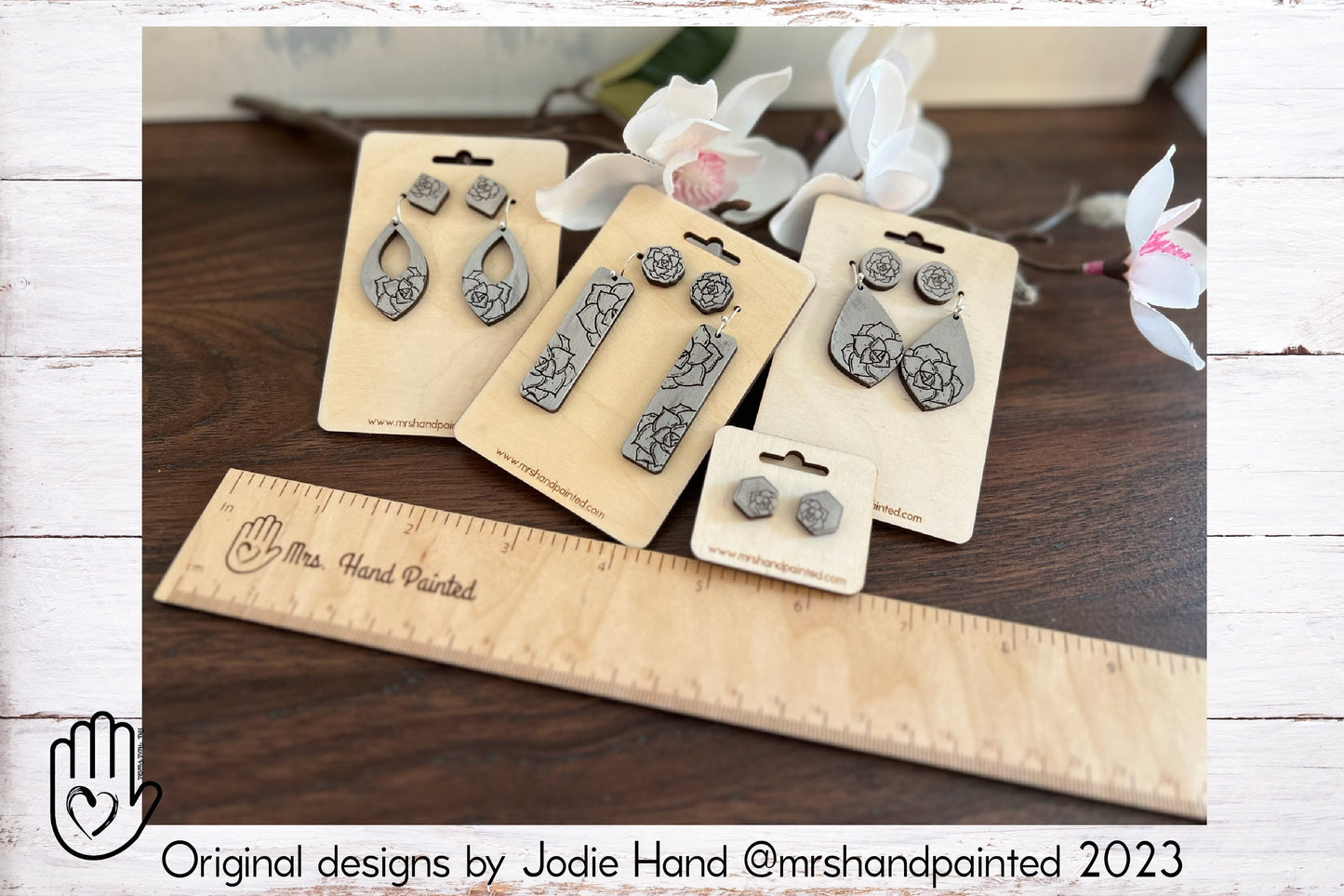 Digital Laser Cut File - Hand Drawn Succulents Engraved Earrings - Digital Download