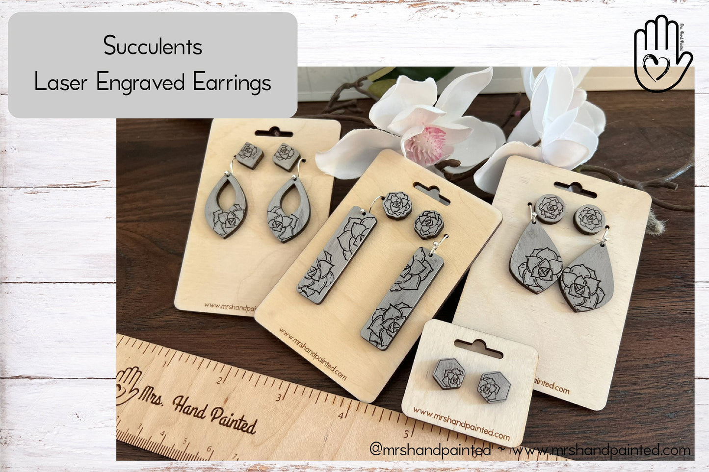 Digital Laser Cut File - Hand Drawn Succulents Engraved Earrings - Digital Download