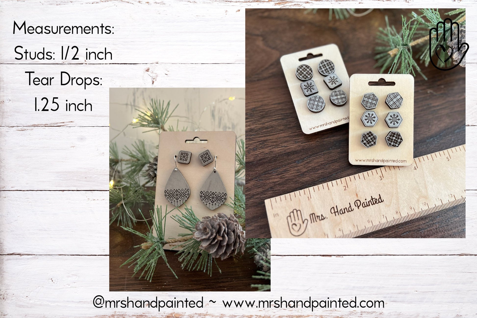 Winter Plaid Laser Engraved Wood Earring Collection