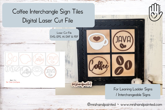 Laser Cut File - Coffee Ladder Tiles - Interchangeable Signs - Digital Download