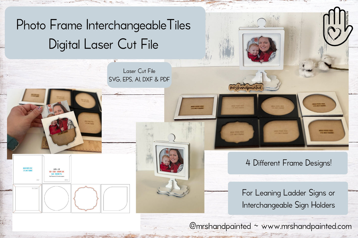 Laser Cut File - Photo / Art Frame Ladder Tiles - Interchangeable Signs - Digital Download