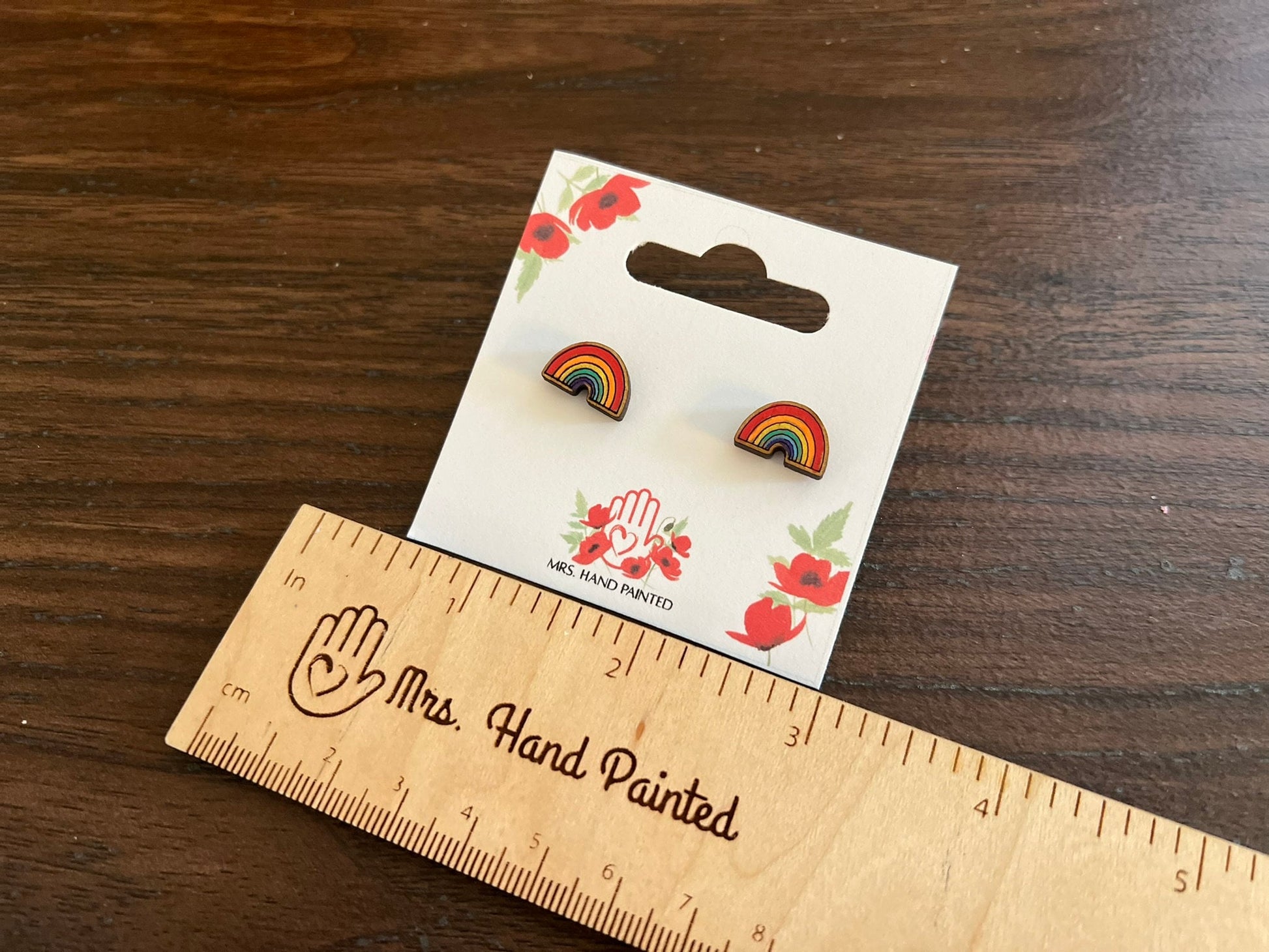 Mini Rainbow Laser Engraved Wood Stud Earrings