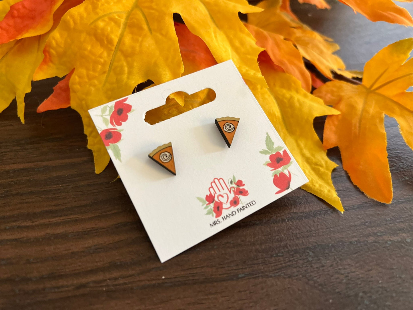 Mini Pumpkin Pie Laser Engraved Wood Stud Earrings