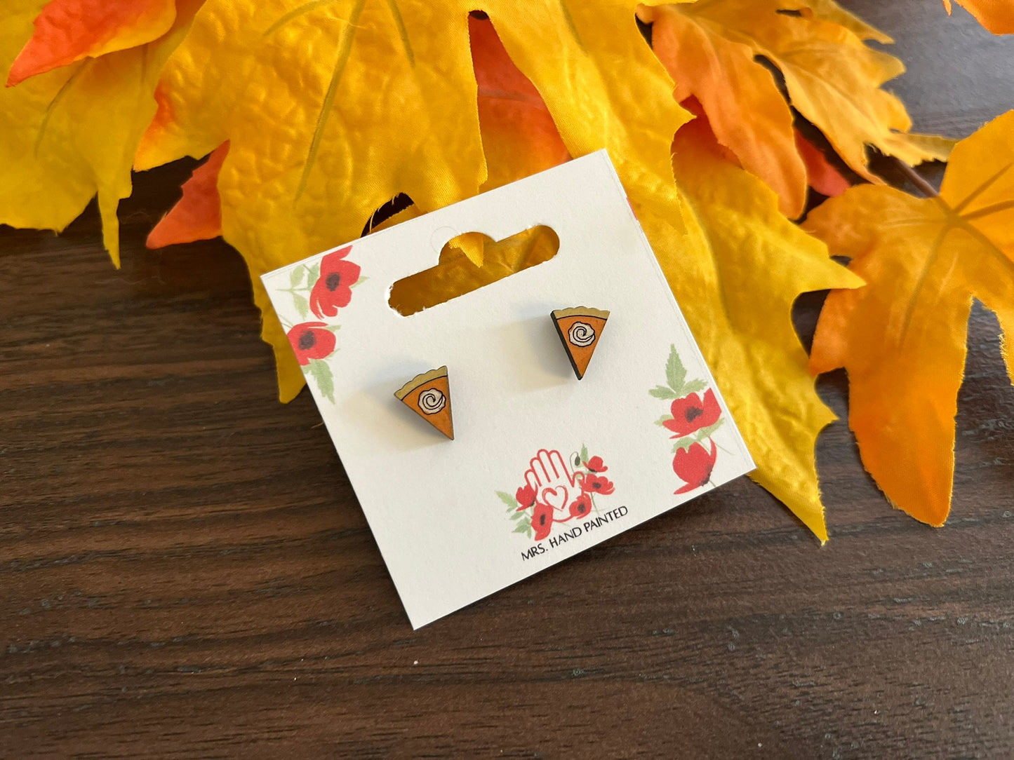 Mini Pumpkin Pie Laser Engraved Wood Stud Earrings