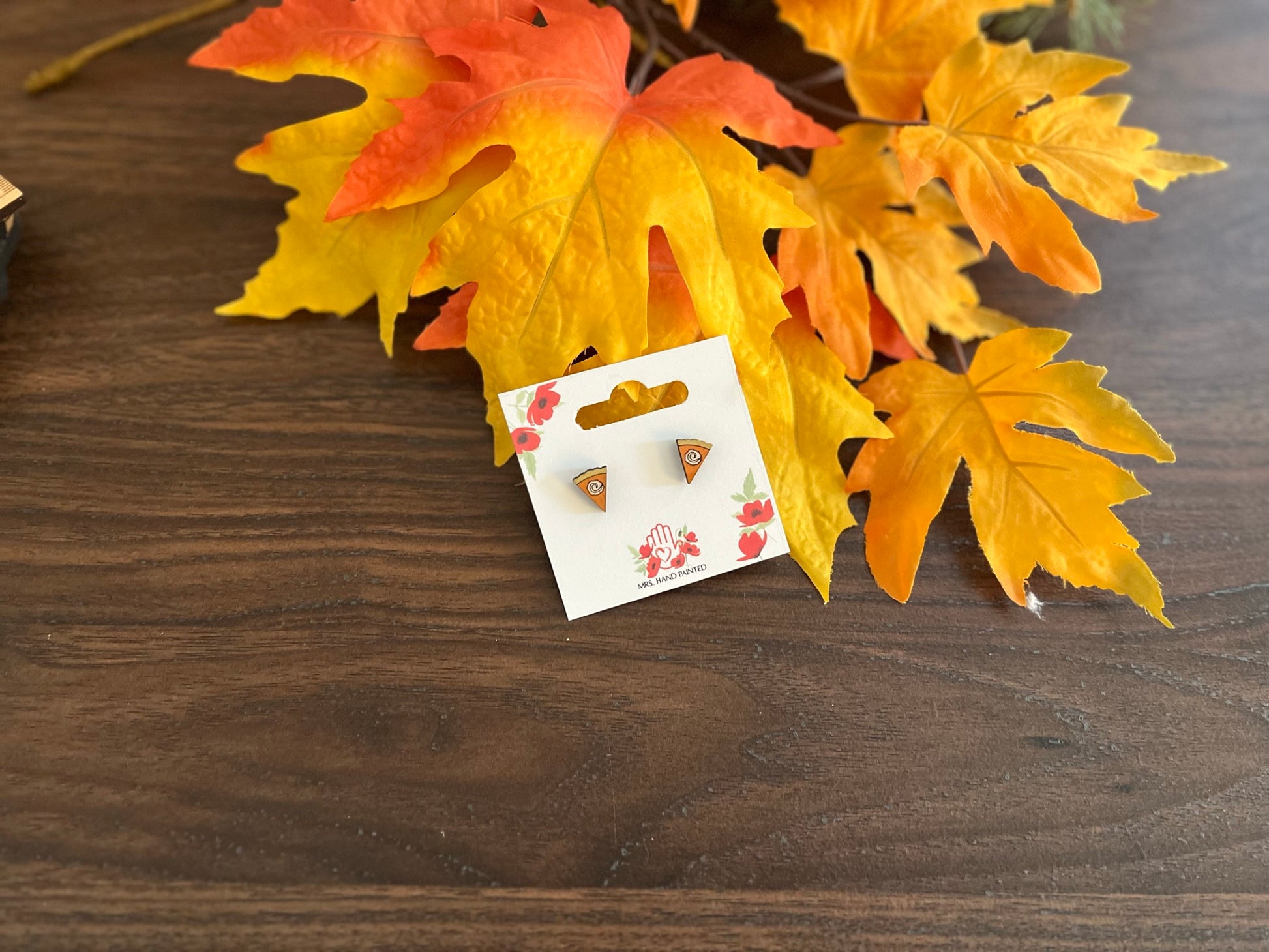 Mini Pumpkin Pie Laser Engraved Wood Stud Earrings