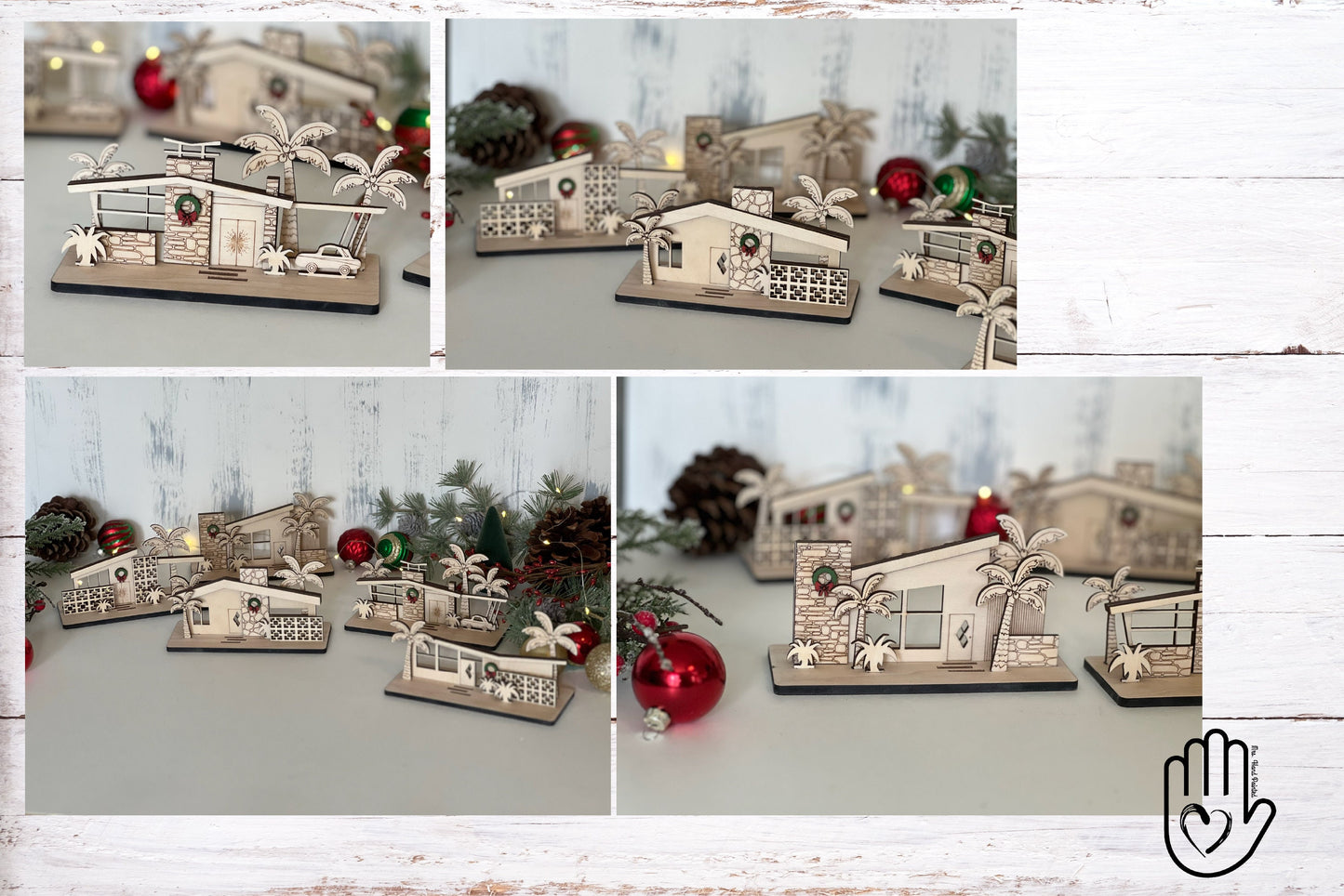 Mid Century Modern Retro Tropical Christmas Putz House Village - Laser Cut Wood