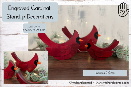 Digital Cut File - Decorative Engraved Laser Cut Standup Cardinals