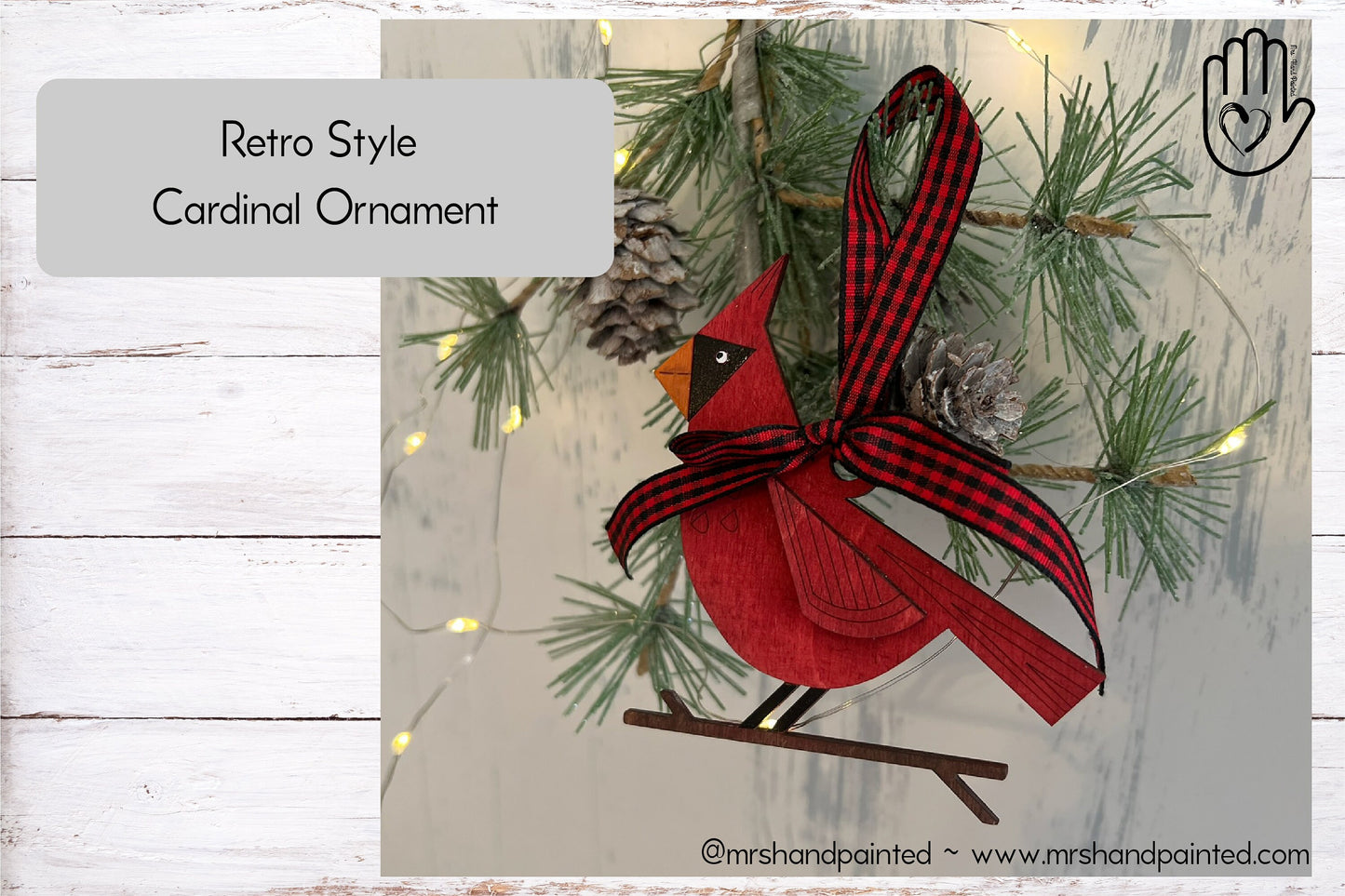 Laser Cut Wood Retro Style Cardinal Ornament